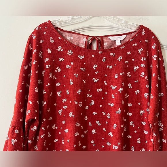 Lauren Conrad Dark Orange Floral Women's Blouse with Statement Sleeves Size L - Picture 9 of 15